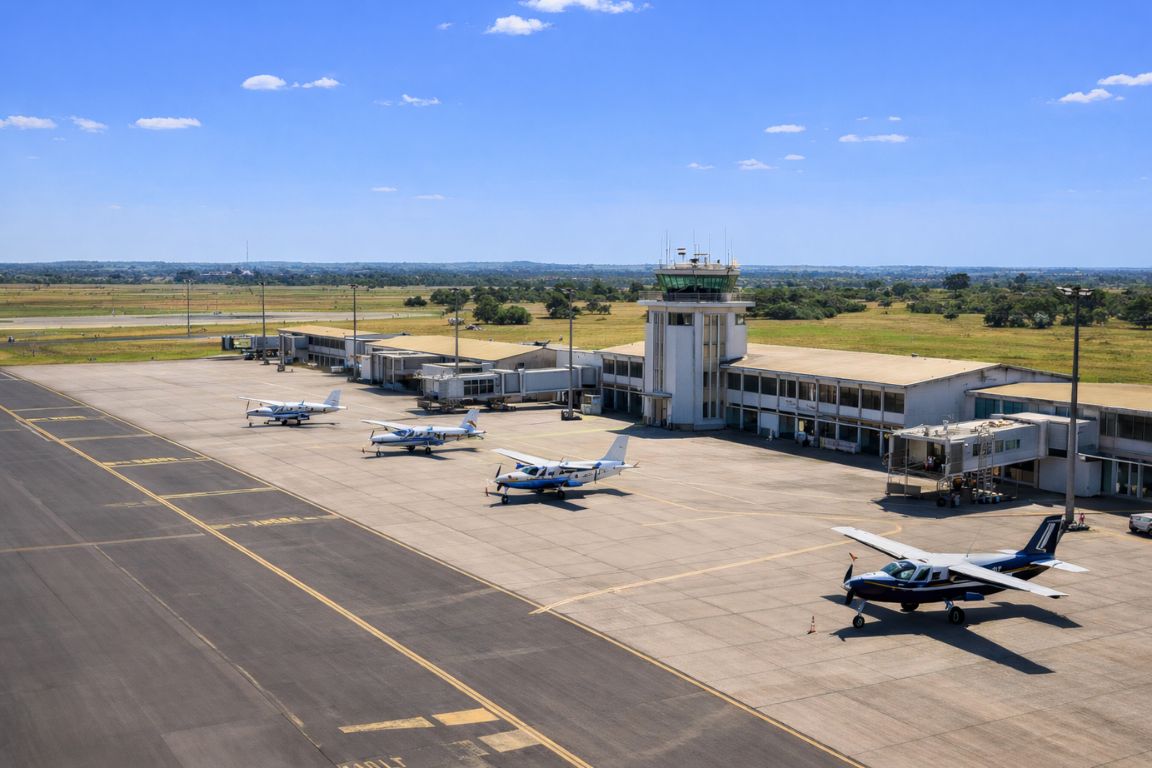Light aircraft parked on the apron at Wilson Airport in Nairobi