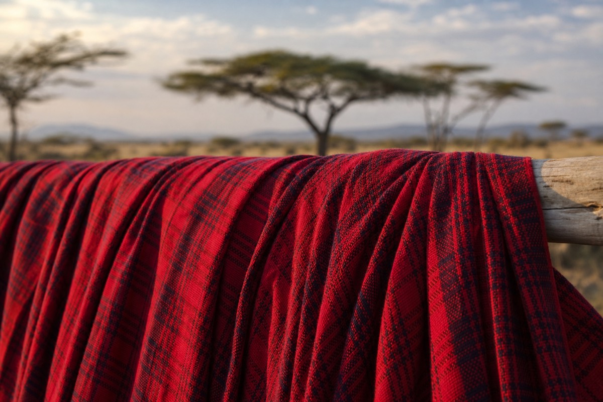 Traditional Maasai shuka cloth on the Mara