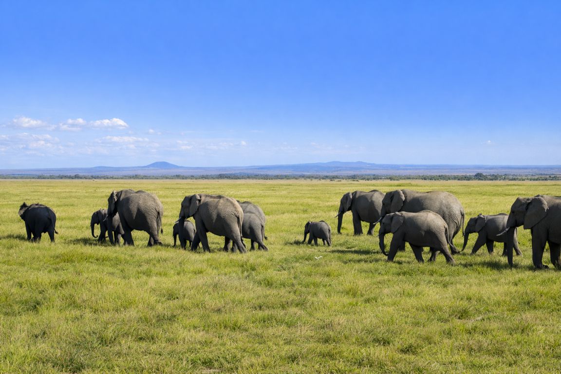 Scenic Maasai Mara landscape with elephants during Great Migration safari on Maasai Mara Safari Tours